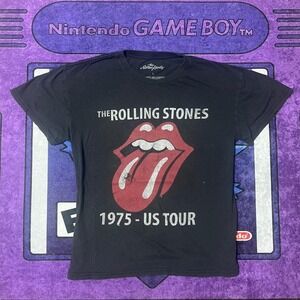 1975 US Tour The Rolling Stones black retro band Large t-shirt